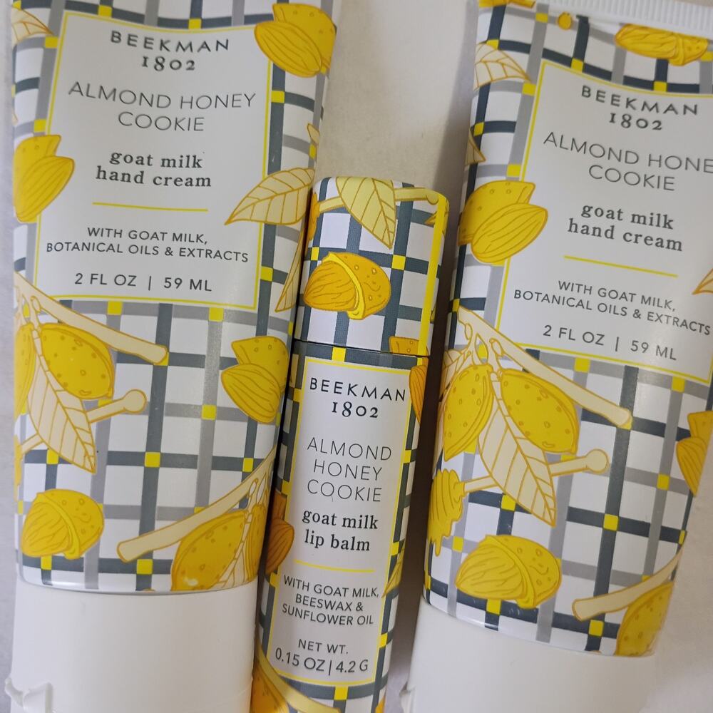 Beekman 1802 Almond Honey Cookie 3-Piece Set, 1-Lip Balm, 2-Hand Creams 2oz each